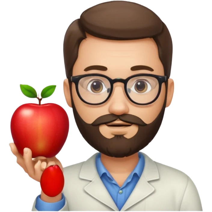 A man with glasses and a beard holding an apple emoji