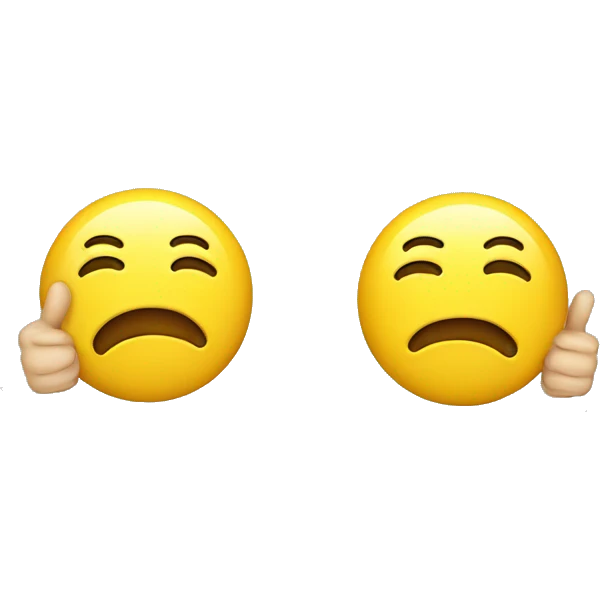 Yellow classic single smiley emoji with a bored face doing and two hands doing thumbs up emoji