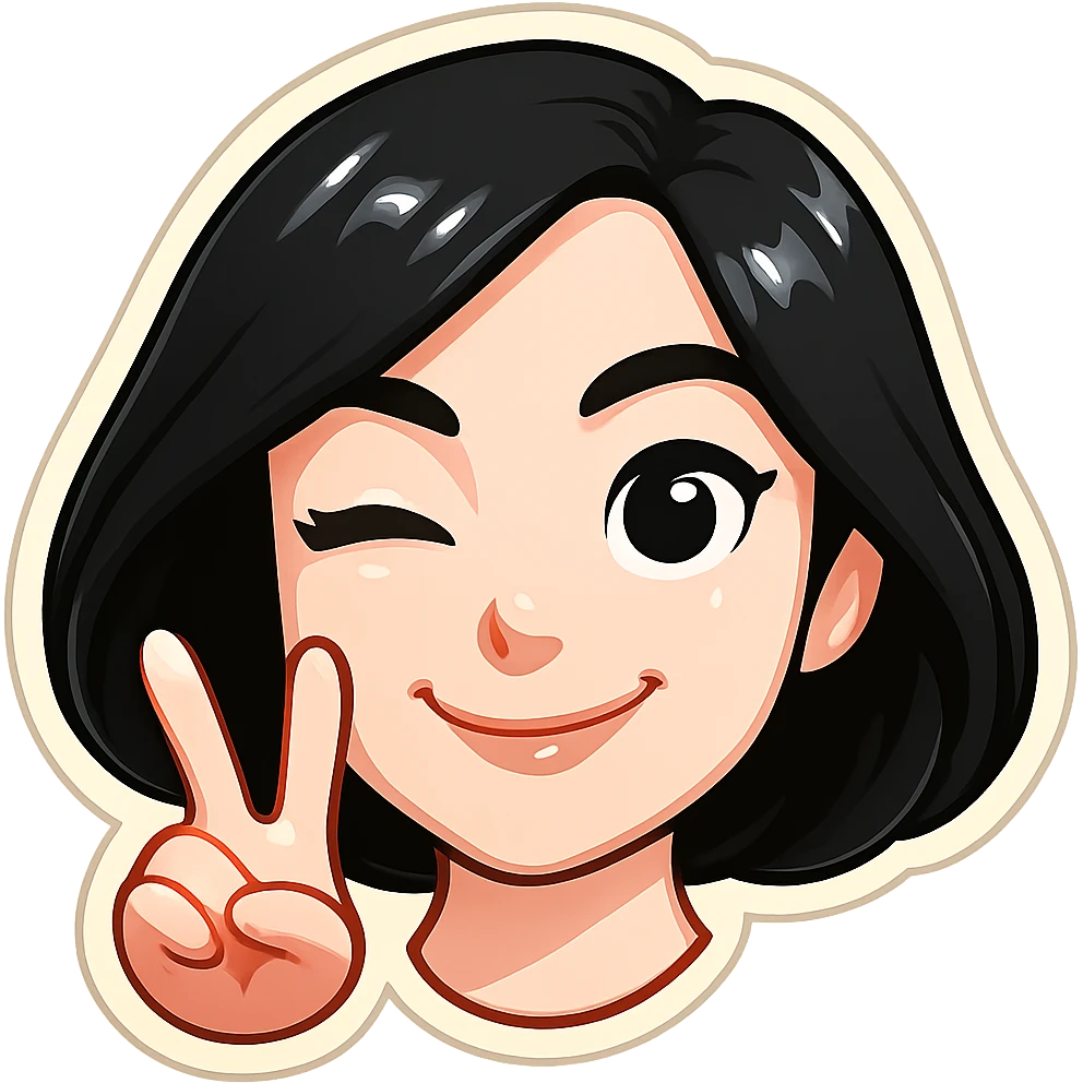 Edit the image of the girl to have white skin while preserving a very cute and beautiful look. Style it in classic Telegram stickers style with neat facial features, resembling Samsung Sam but with the head only (no neck). The girl is smiling and winking (one eye open, one eye closed), showing a V (peace) sign with her fingers. Use a clean, bright, cartoon style suitable for a Telegram bot profile. Keep the background white. emoji
