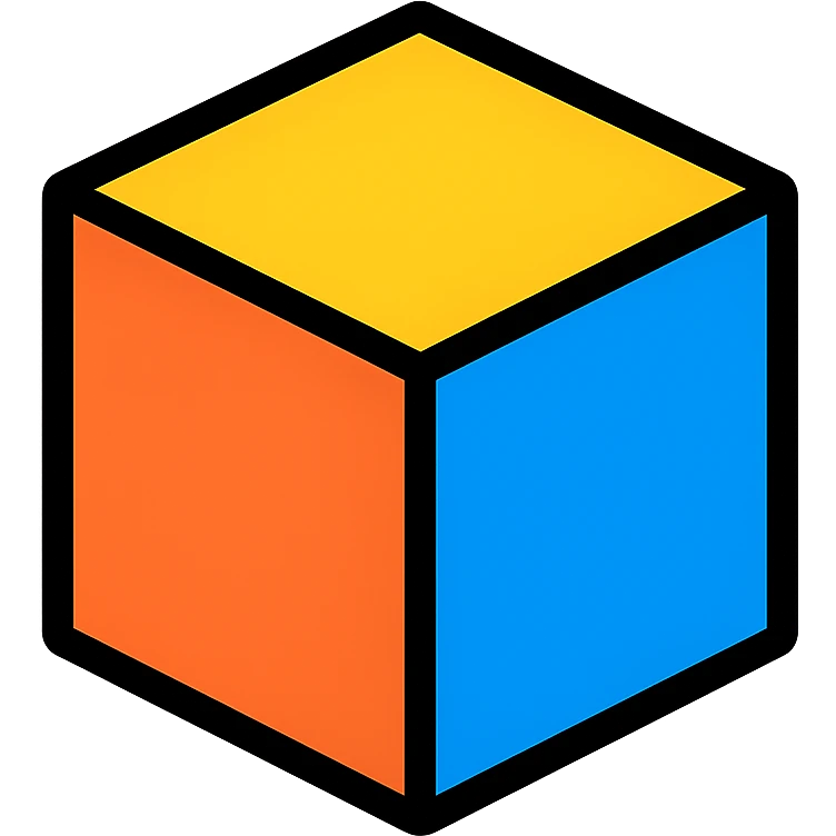 3D cube in color with black outlines emoji