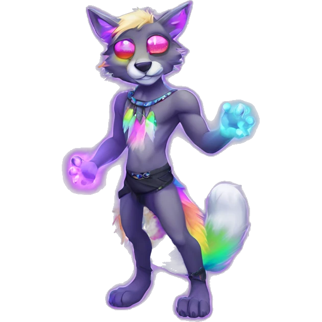 Furry, sparkle, iridescent, colorful, neon, edgy, cool, beautiful, divine, animal, anthro, full body, fursona, protogen emoji
