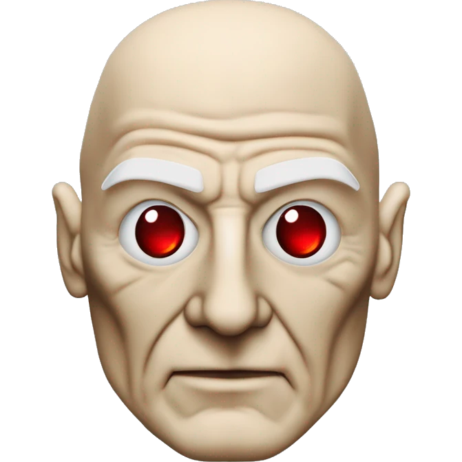 Jean luc picard from Star Trek assimilated by the Borg, with mechanical metal covering the left side of his face with a red glass lens over the left eye. His right eye looks like a normal human eye and is dark blue. emoji