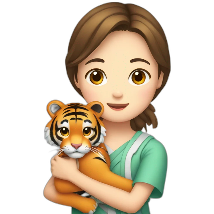 Tiger in arm of Japanese  girl  emoji