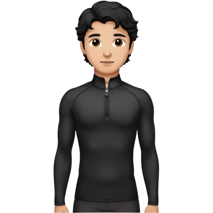 Man with wavy black hair wearing compression black long sleeve zippered collar shirt emoji