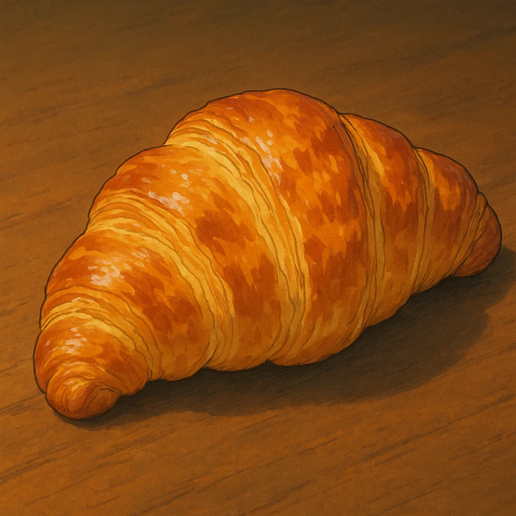 a French croissant with a golden crust, ghibli style emoji