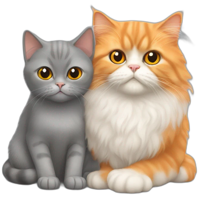 Orange persian cat hugs the grey british cat emoji