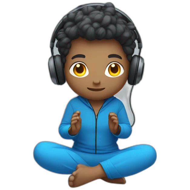 a gamer in headphones and blue clothes is sitting in a yoga pose emoji