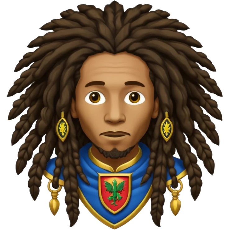 very realistic Bob Marley with gigantic dread locks in form heraldic crest emoji