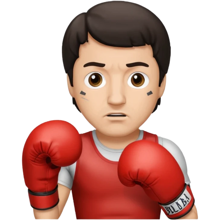 Rocky Balboa inspired by Sylvester Stallone, wearing boxing gloves, round face, expressive eyes, simplified features emoji