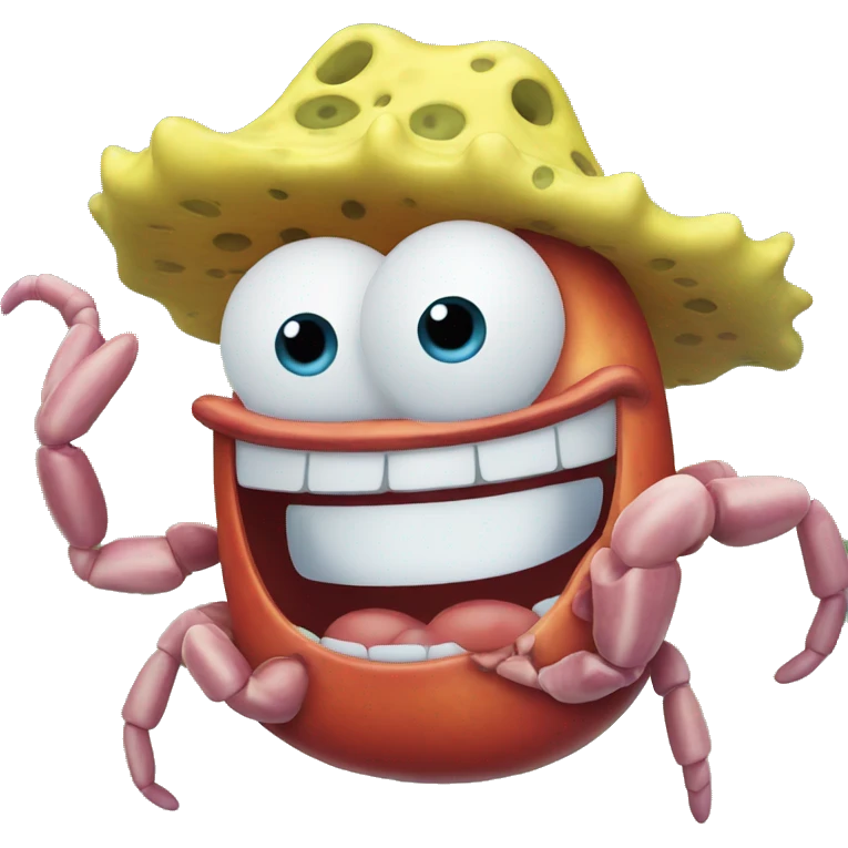 Generate smiling SpongeBob wearing krusty crab hat emoji  emoji