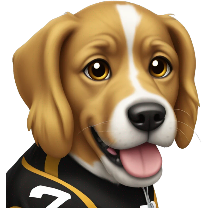 dog wearing a black and gold steelers jersey emoji