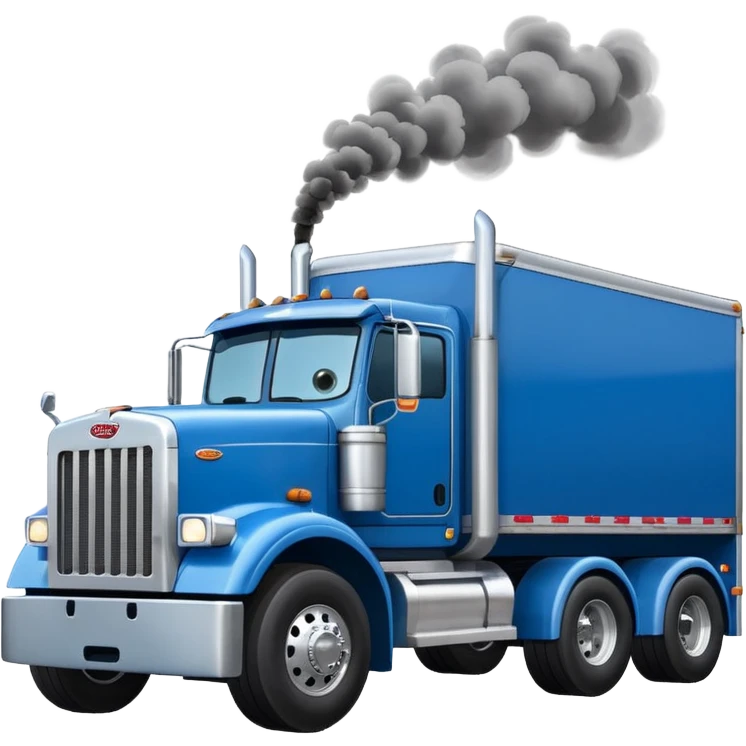 blue Peterbilt truck hauling a trailer, with smoke from exhaust, emoji style emoji