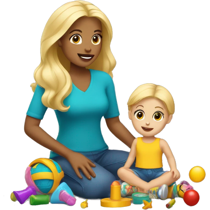 blonde women playing with blonde child with toys emoji