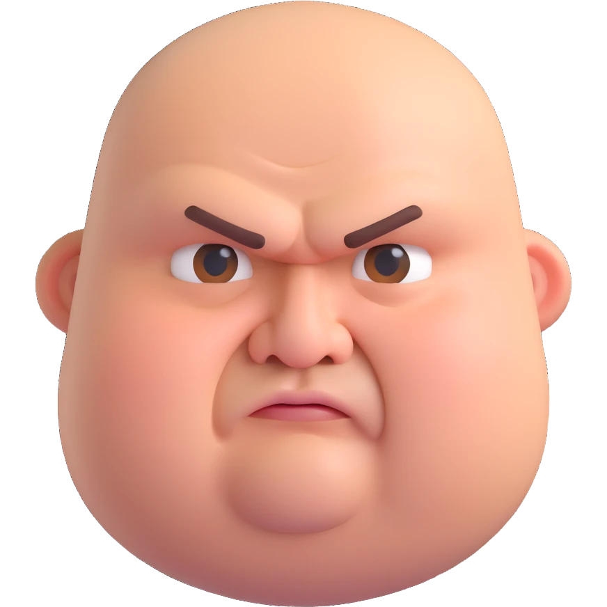 red angry fat man, 3D emoji style, round face, frowning, steam from ears emoji