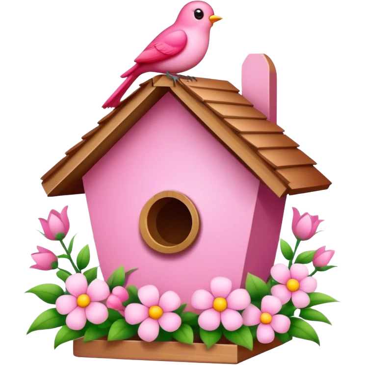 pink bird's house with flower emoji