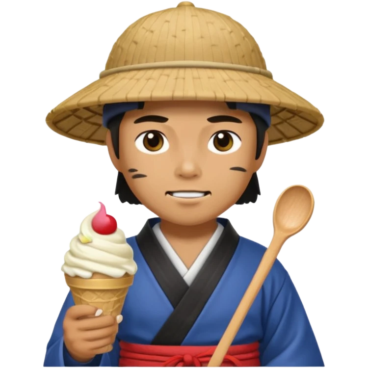 SAMURAI WARING SAMURAI CAP  EATING WITH ICECREAM emoji