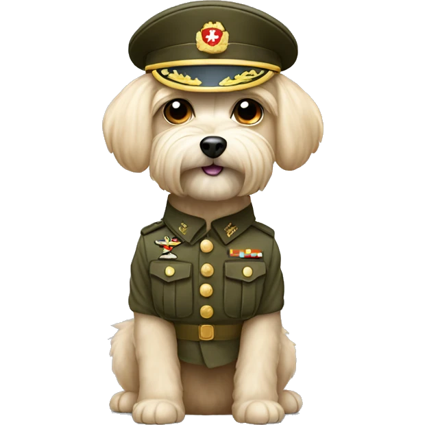 Light brown color Maltese wearing a military uniform  emoji