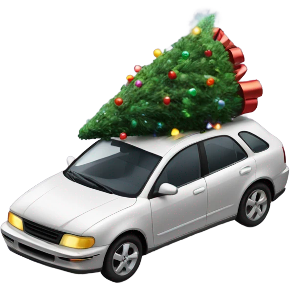 A car with a christmas tree with lights in it on top of the roof emoji