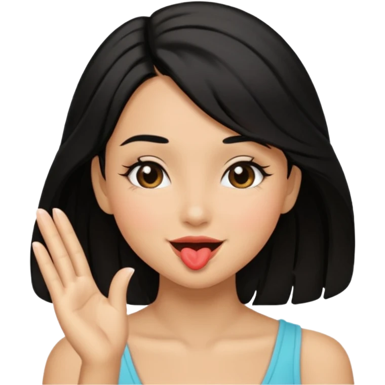 Girl with black hair blowing kiss emoji