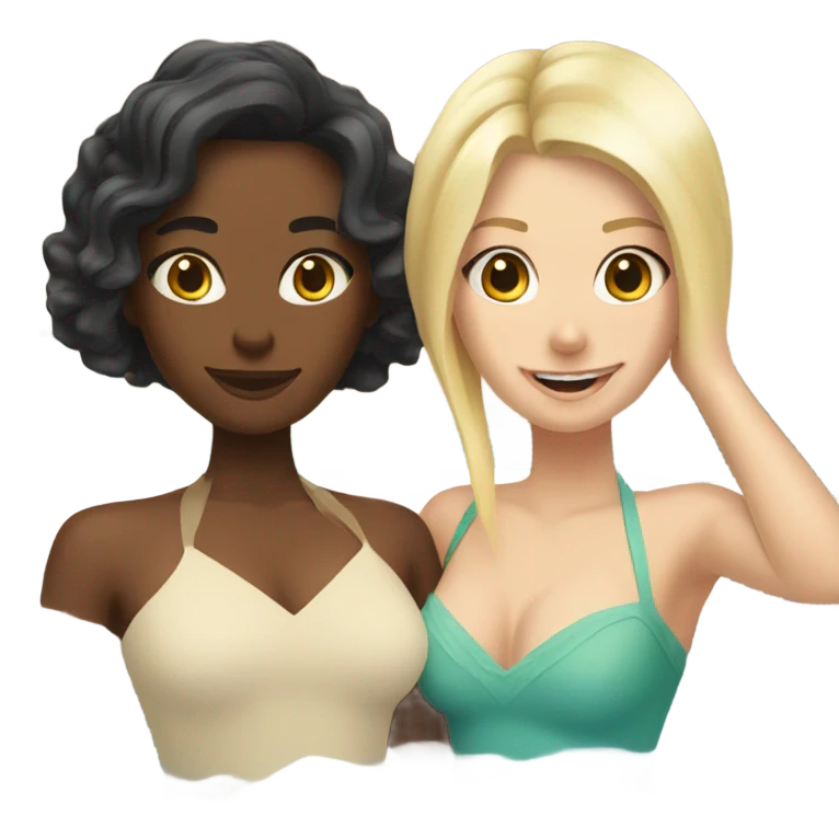 Brunette girl and blonde hair girl in a hot tub emoji