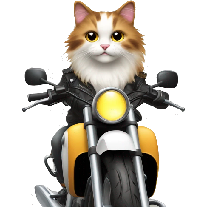 Fluffy calico cat driving motorcycle  emoji