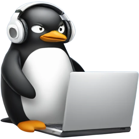 penguin with laptop & headphone & clouds emoji