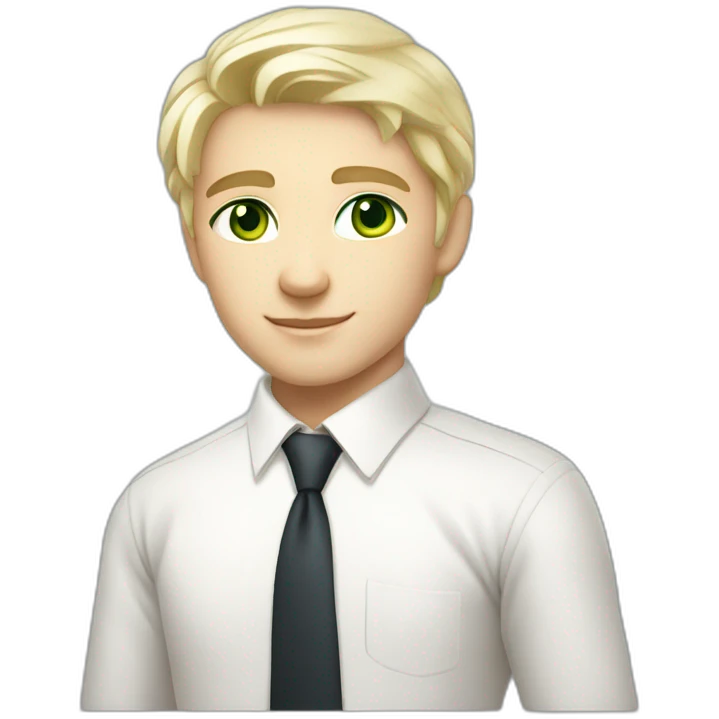 handsome blonde russian boy green eyed with white skin middle hair wearing white shirt with a tie emoji
