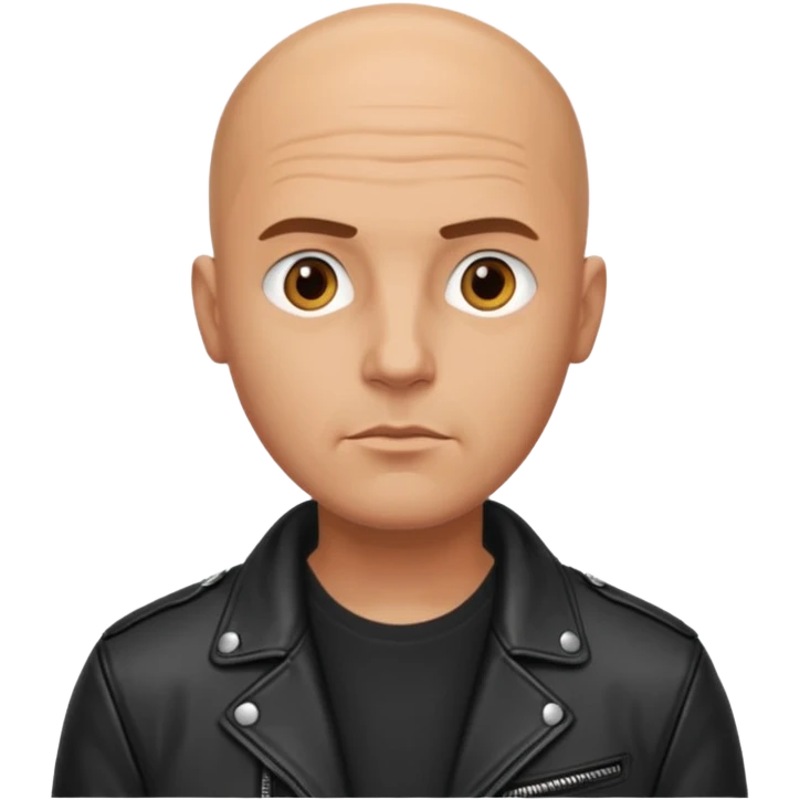 A serious bald man in a leather jacket emoji