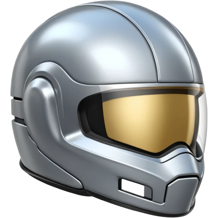 A futuristic helmet emoji made of silver chrome, smooth aerodynamic shape, minimal visor detail, reflective metallic surface, sci-fi aesthetic, iOS emoji style, centered on clean white background emoji