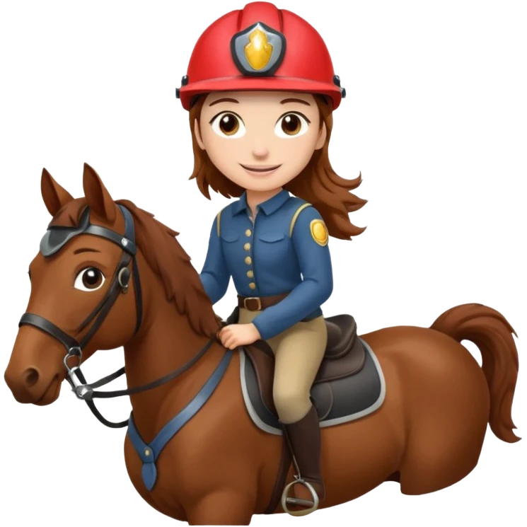 brown haired girl on a cheatnut hporse smiling' emoji