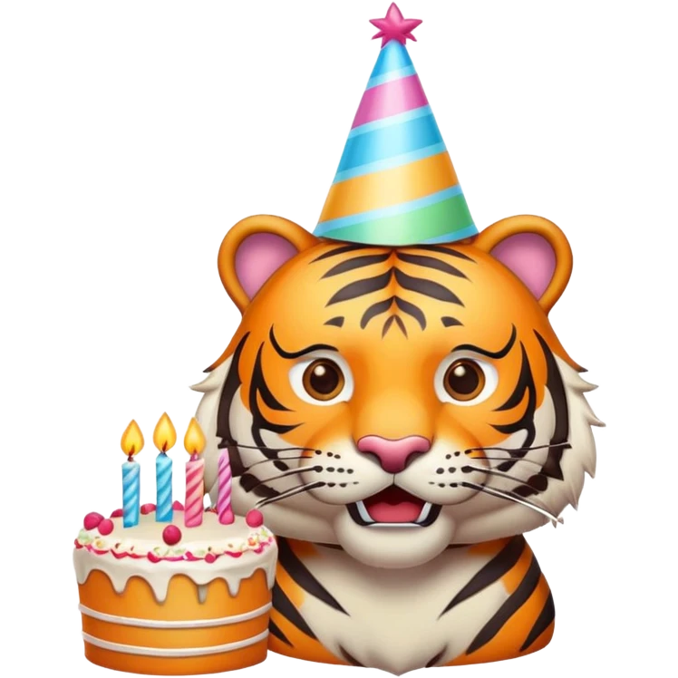 tiger face with birthday party hat and cake for Twitch emote emoji