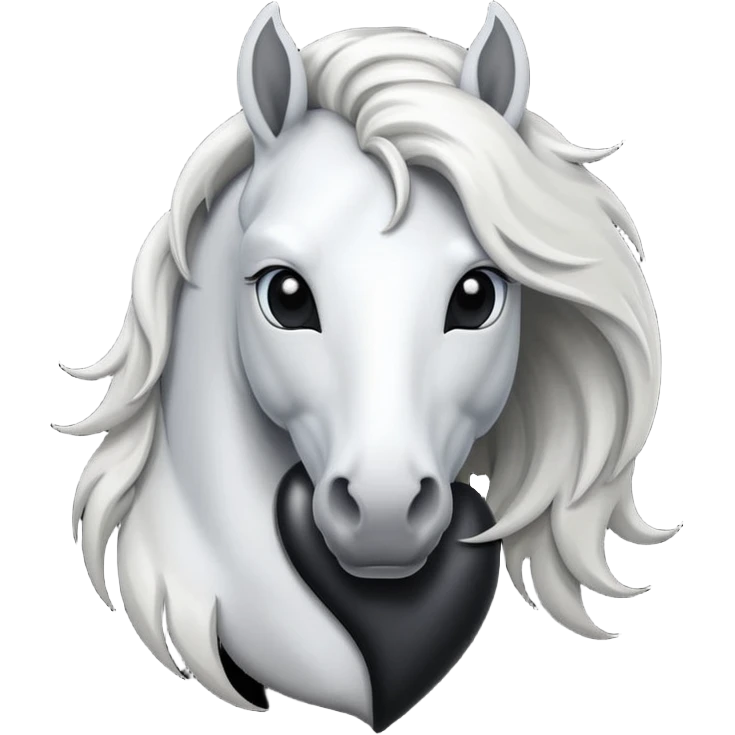 White Horse centered within a black heart emoji emoji