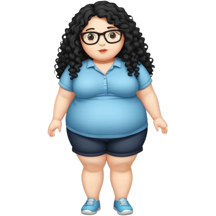Fat girl full body cute with glasses long black curly hair  emoji