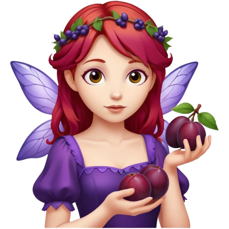 fairy with plums red hair wearing purple  emoji
