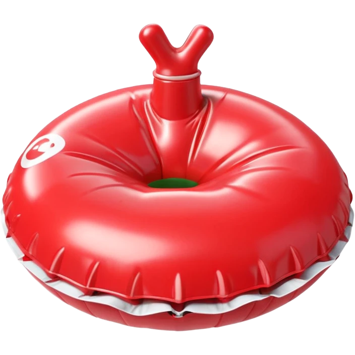 3D render of Whoopee Cushion made of shiny inflatable vinyl, visible seam lines, air valve, highly reflective plastic texture, pool toy aesthetic, Apple emoji style, isolated on white background --v 6.0 emoji