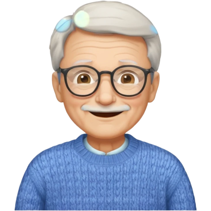 Old man, happy, wearing glasses and sweater emoji