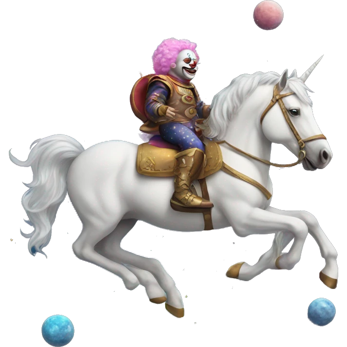 art the clown riding on a unicorn flying through space  emoji