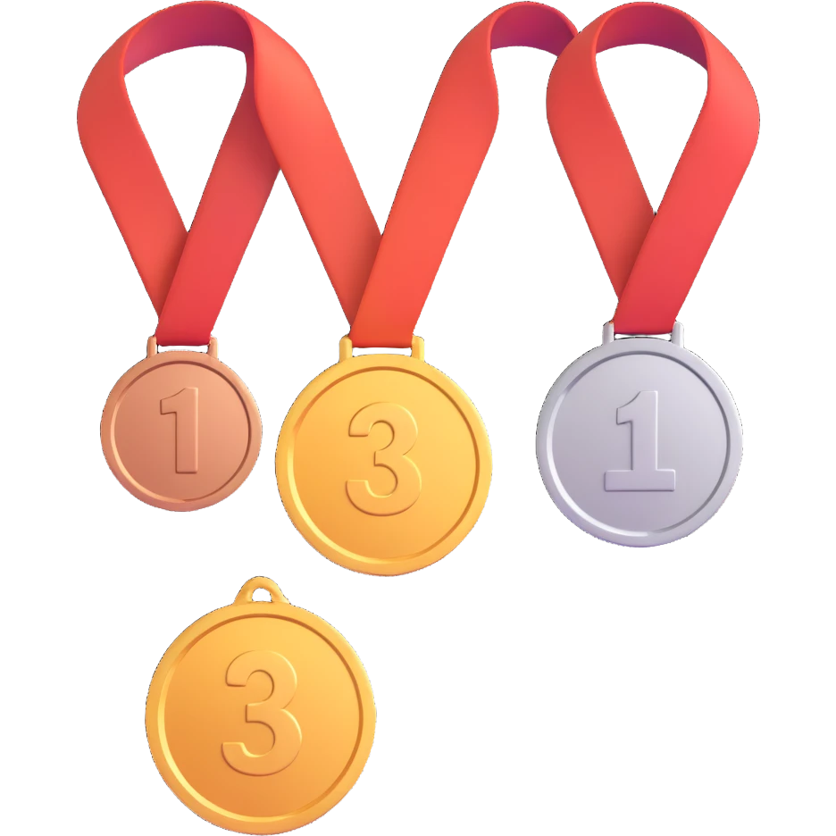 3 winners in 1st, 2nd & 3rd place emoji show the order numbered with 2, 1, 3 emoji