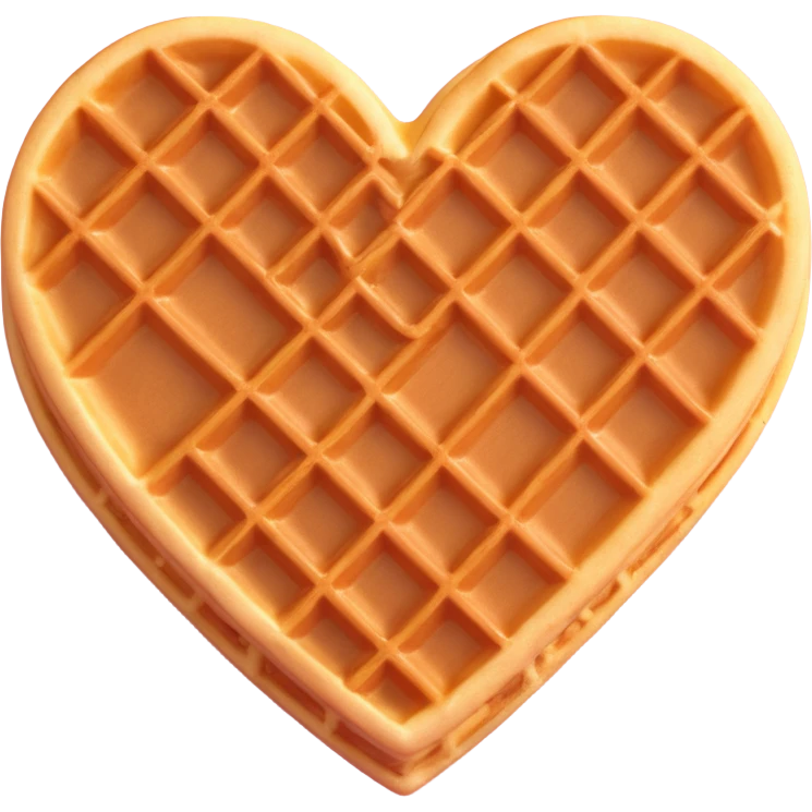 heart-shaped waffle, golden brown, grid pattern, appetizing, cute emoji