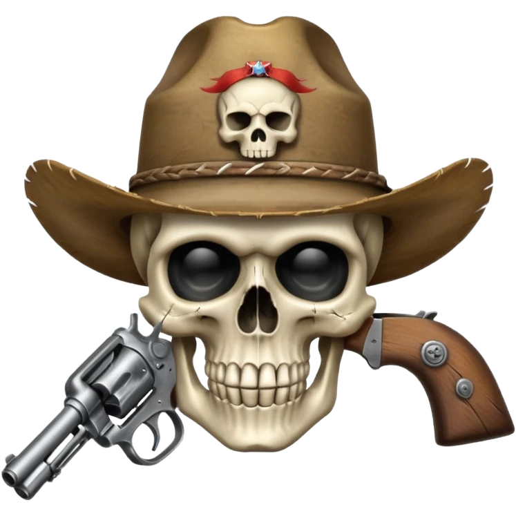 A skull with a vowboy hat and a gun emoji