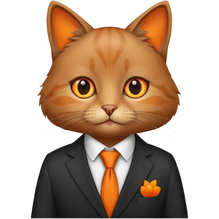 a brown and small cat and wear the suit and it is very cute emoji