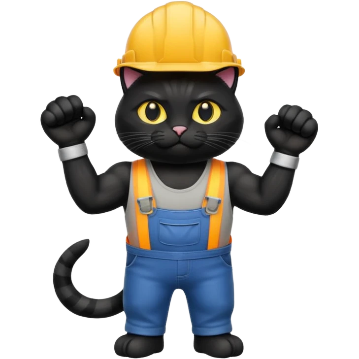 black cat with huge muscles as a construction worker  emoji
