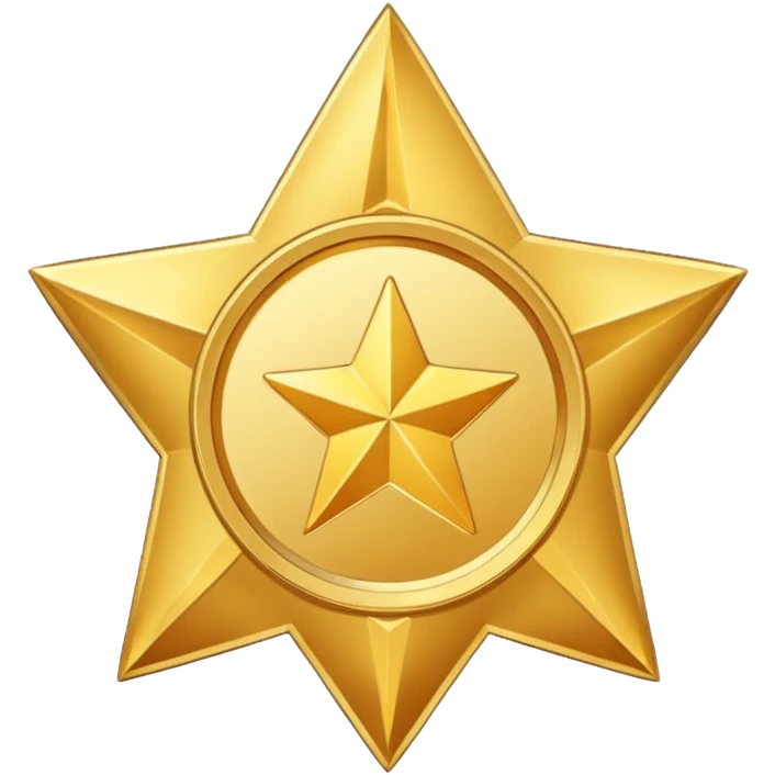 golden medal in star shape, central empty space, details in border, golden emoji