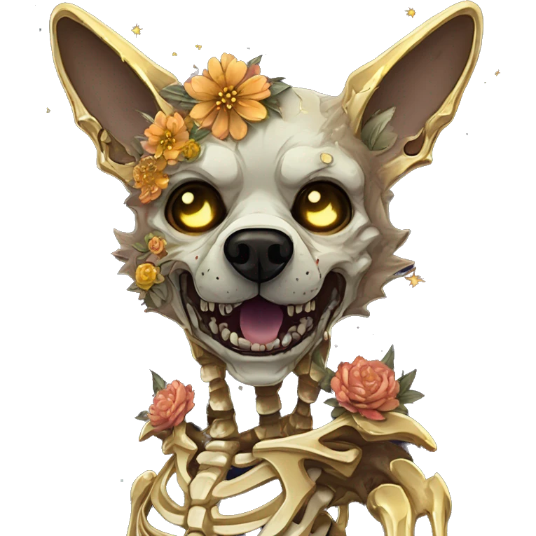 iridescent kintsugi fluffy zombie black brown gold dog fox head zombie skeleton gold mechanical nebula galaxy stars colorful flowers fairy lights vintage zombie emoji