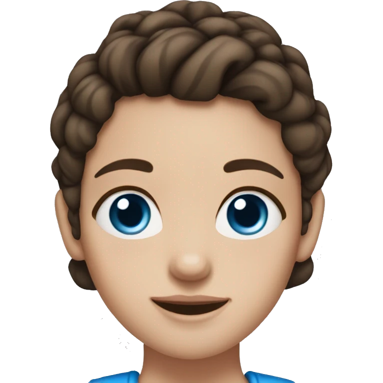 brunette girl with blue eyes, fair skin, light freckles, and three ear piercings emoji