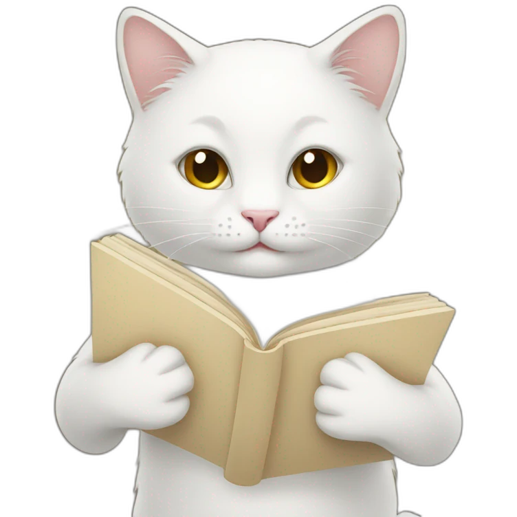 White cat read book emoji
