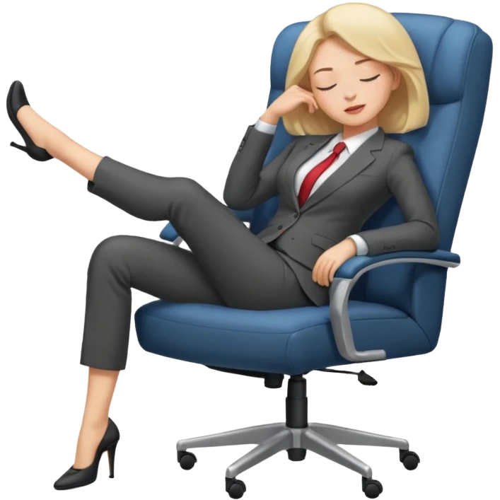 Boss sleeping in a chair with her legs up on the desk emoji