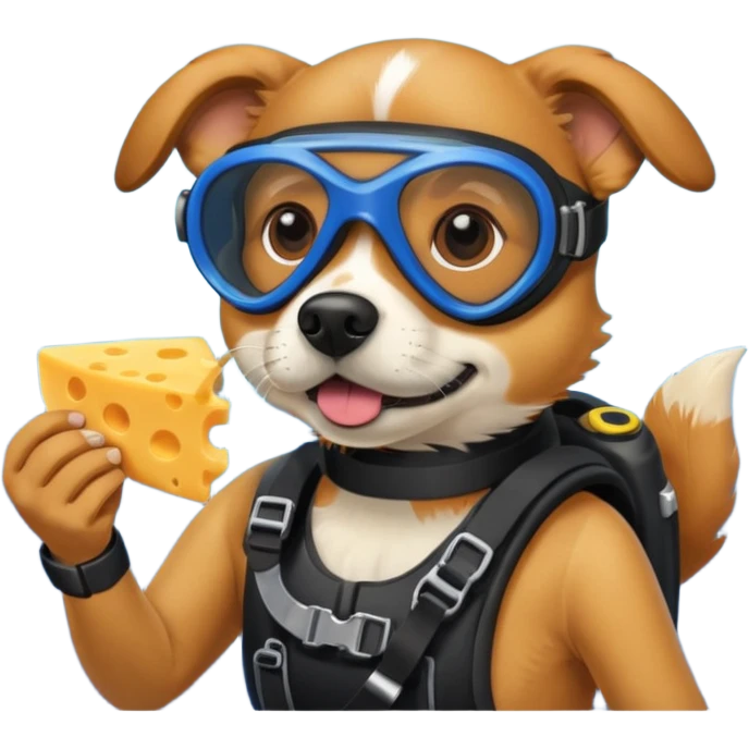 Dog scuba diving eating cheese and blueberries emoji