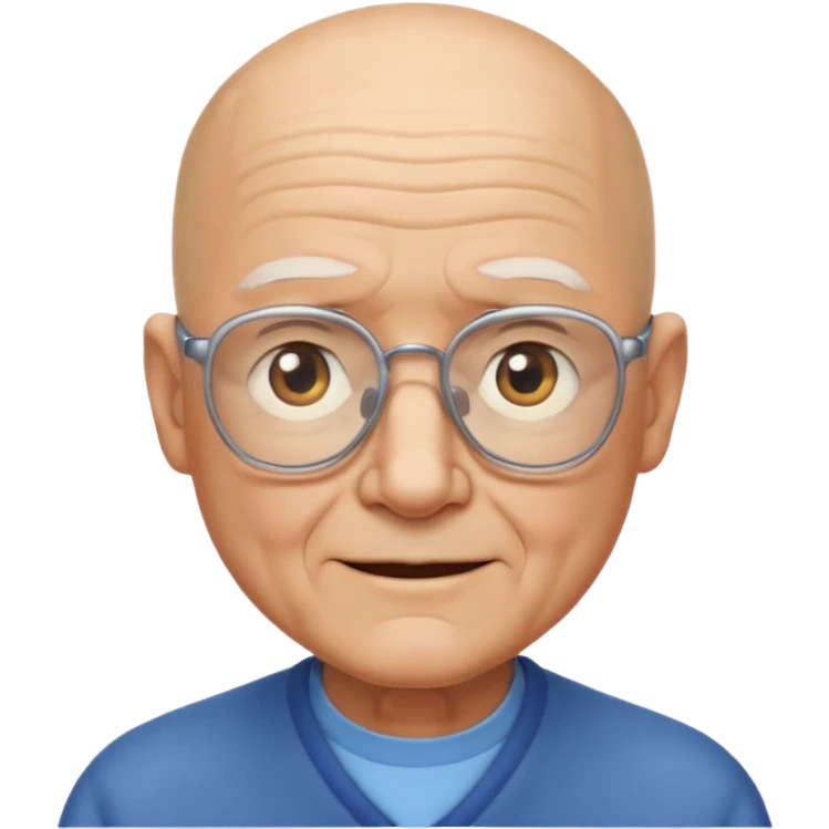 elderly man with square glasses, square face, bald, emoji style emoji