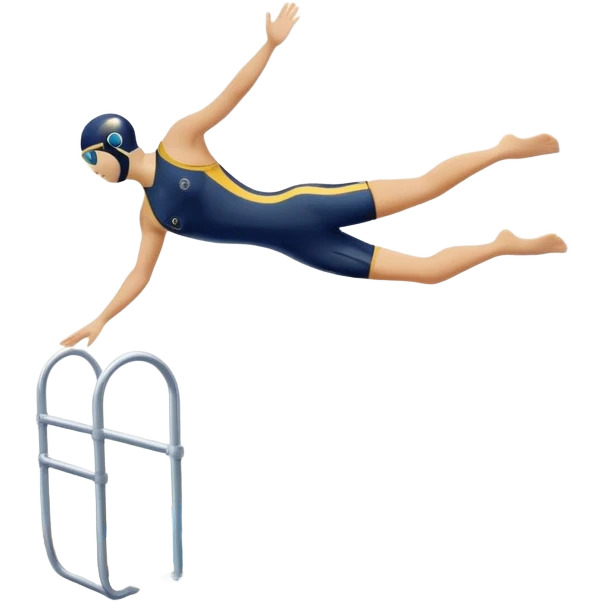 An icon showing a diver captured mid-air in a graceful pose above a pool, with a diving board behind and water below. Splash trails and motion lines emphasize precision and elegance. Transparent background highlights the beauty and focus of competitive diving. emoji